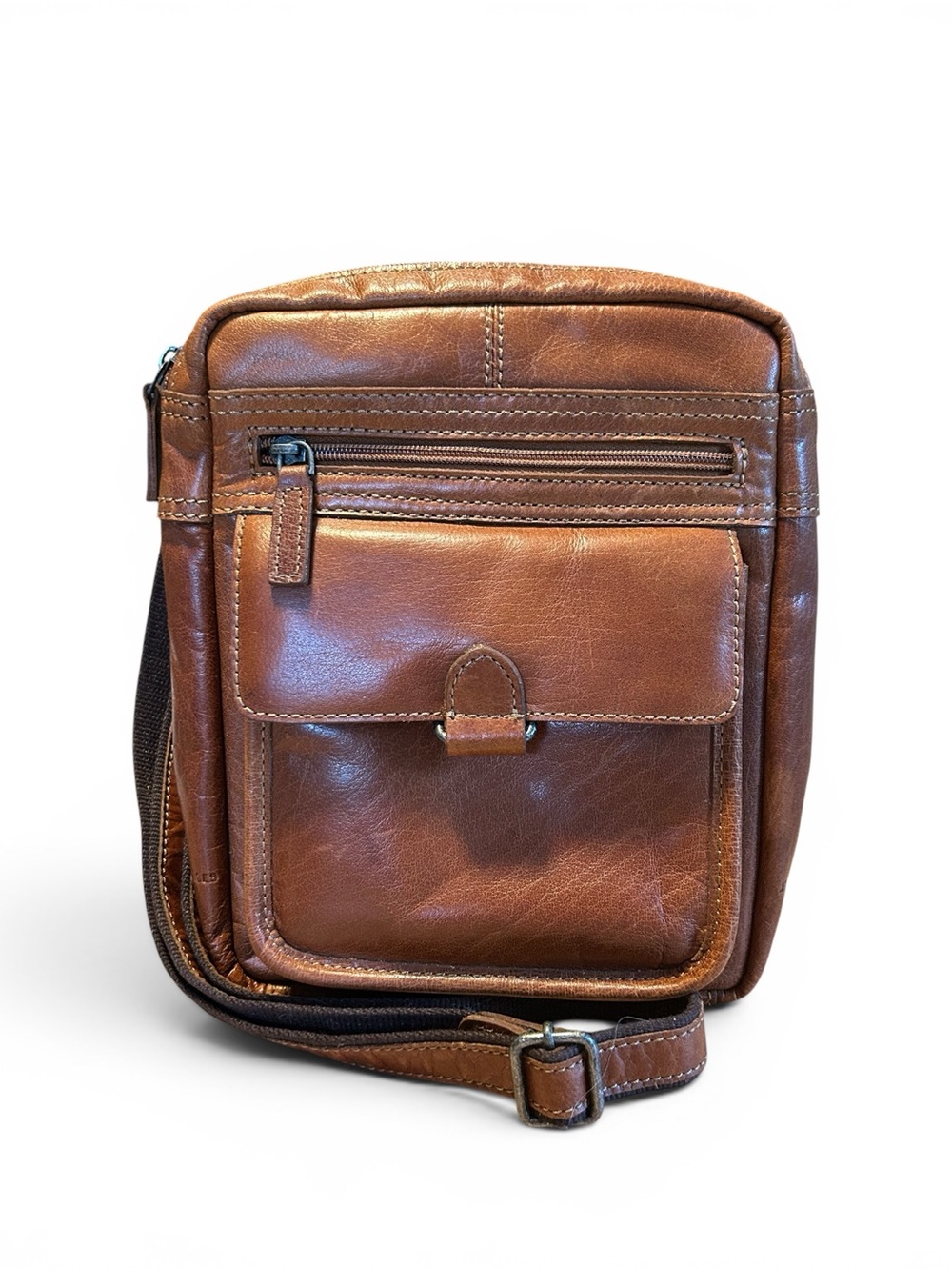 Jack Georges Voyager Slim Brown Crossbody Leather Bag 7204